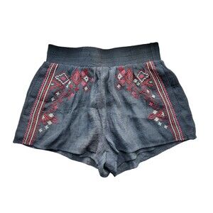 THML Anthropologie Womens Embroidered Pull On Shorts Size XS Chambray Aztec Boho